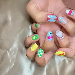 ミディアム カラー パーマ ヘアアレンジ メンズ キッズ ネイル マツエク・マツパ el. by Aoのネイルデザイン
