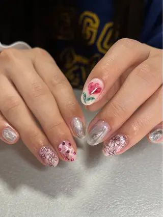 ネイル tsumeya ゆるかわ手描きネイルのネイルデザイン