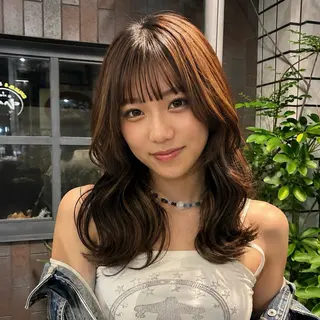 セミロング ハイトーン/レイヤー カット/TAKEのヘアスタイル
