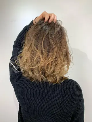 ミディアム カラー ボブ、縮毛矯正👑 心斎橋/高城涼也のヘアスタイル