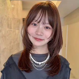 セミロング カラー 顔周りレイヤー꙳⋆ ミディアム⌇SAKIのヘアスタイル