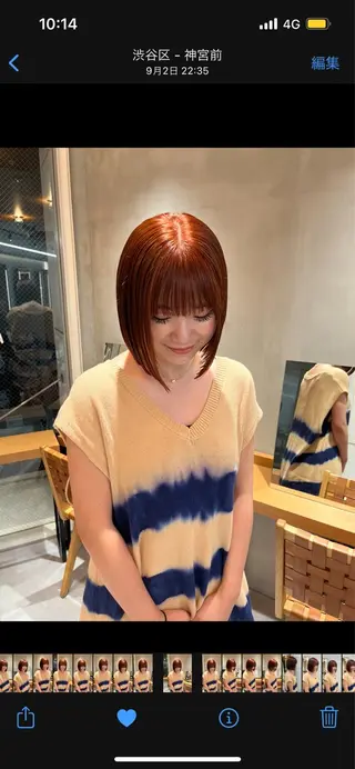ミディアム カラー 縮毛矯正ボブ&顔まわ レイヤー♡TOMOEのヘアスタイル