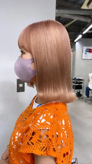 ミディアム カラー ヘアアレンジ ブリーチダブルカラー 元町三宮/三ノ宮のヘアスタイル