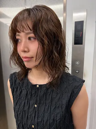 ミディアム パーマ Nico☺︎🎀YU レイヤー/カットのヘアスタイル