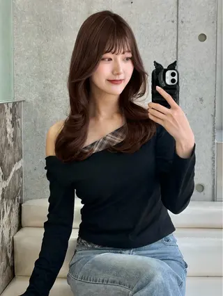 ロング ヘアアレンジ 大宮ブリーチ縮毛⭕️ 暗髪レイヤーしょうまのヘアスタイル