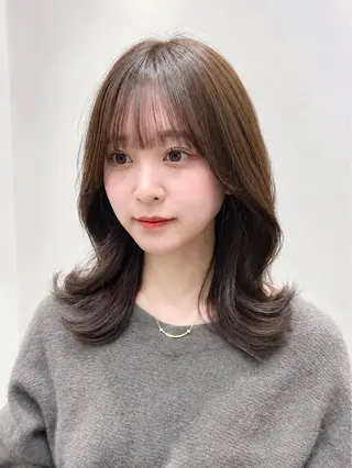 セミロング 顔周り/くびれヘア 韓国ヘア💕風間るなのヘアスタイル
