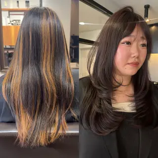 セミロング レイヤーカット/髪質 改善/ダブルカラーのヘアスタイル