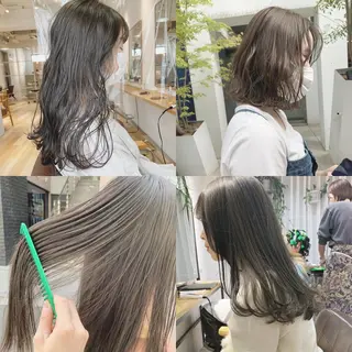 ミディアム カラー ネイル ハイトーンボブ 前田 表参道　グレージュのヘアスタイル