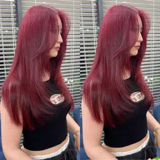ロング カラー ブリーチなしピンク 赤井龍斗のヘアスタイル