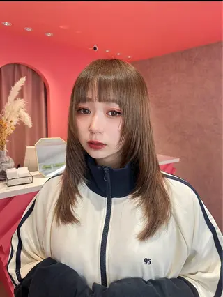 ミディアム カラー 山崎/ボブ縮毛矯正 レイヤー髪質改善のヘアスタイル