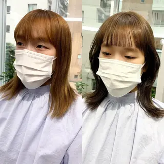 ミディアム カラー パーマ ヘアアレンジ メンズ キッズ ネイル マツエク・マツパ アイブロウ 似合せレイヤー/ 柔らか透明感カラーのヘアスタイル
