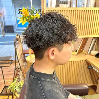 パーマ メンズ 松本 陸丸みショートのヘアスタイル