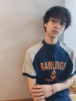 ショート パーマ メンズ ボブパーマコテ巻き風 パーマNo1深江秀平のヘアスタイル