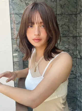 ミディアム カラー 小顔ボブ jilblanカホのヘアスタイル