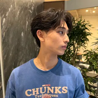 ミディアム パーマ メンズ 💈原宿指名No.1 センターパート💈のヘアスタイル