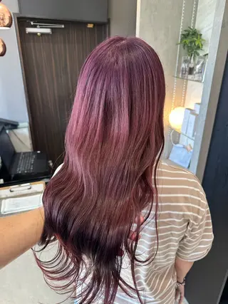 セミロング カラー 天神暖色カラー レイヤー・髪質改善のヘアスタイル