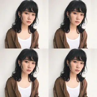 ミディアム カラー パーマ ヘアアレンジ 松田 亮葉のヘアスタイル