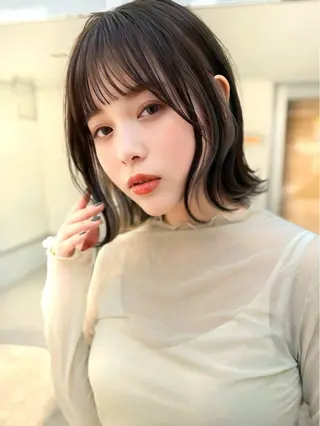 ミディアム 縮毛矯正/小顔前髪 ボブ 秋本凌汰のヘアスタイル