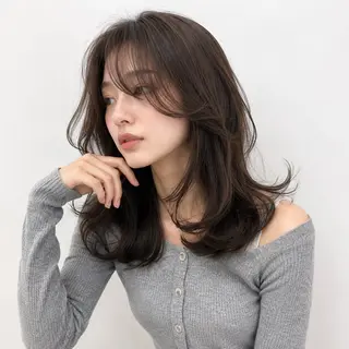 ミディアム カラー 顔まわりレイヤー× 韓国ヘアオタベシンヤのヘアスタイル