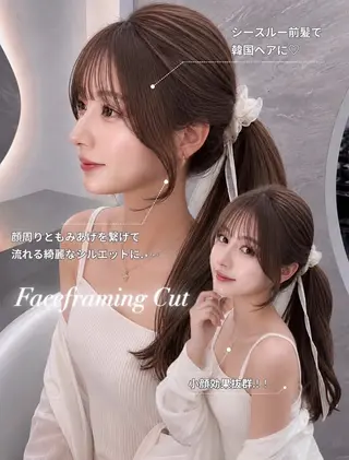 セミロング カラー ヘアアレンジ 🤍kana韓国ヘア 艶髪カラー特化🤍のヘアスタイル