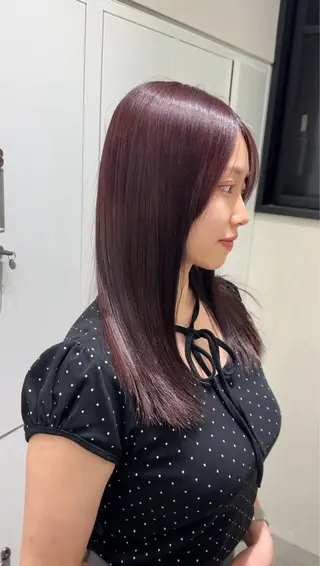セミロング カラー 縮毛矯正 髪質改善 韓国風レイヤー 吉田のヘアスタイル