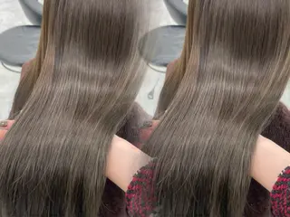 ロング 顔まわりレイヤー/諒 オリーブカラー/天神のヘアスタイル