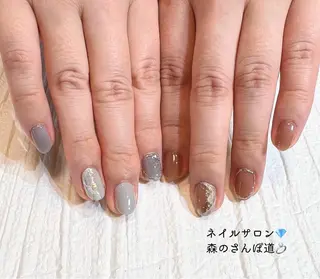 ネイル ショートネイル 森のさんぽ道のネイルデザイン