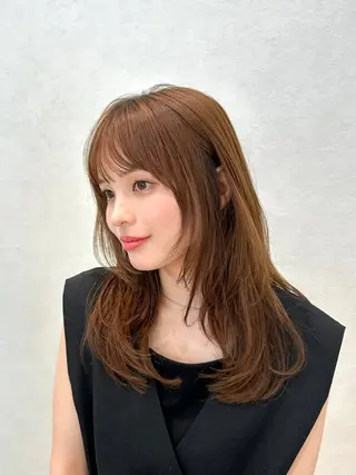 セミロング カラー パーマ kazuki【顔周り ×レイヤーカット】のヘアスタイル