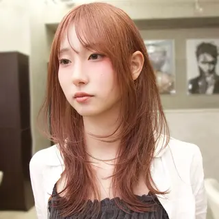 セミロング カラー ⭐️韓国ブリーチ 顔周りカット⭐️のヘアスタイル