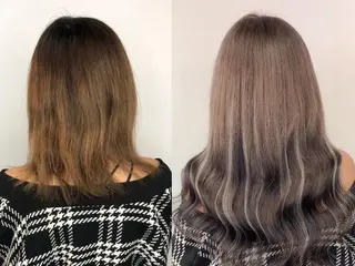ロング カラー パーマ ヘアアレンジ チビ編み込みエクステ シールEXどぅ〜すのヘアスタイル