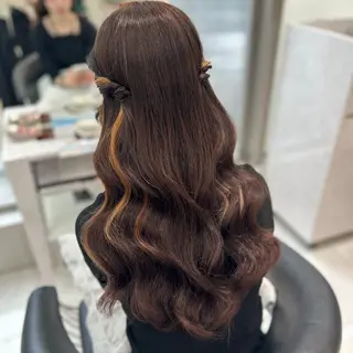 ロング ヘアアレンジ ⟡.·Fuka/ ヘアメ🎀暖色カラーのヘアスタイル