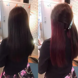 セミロング カラー ワンホンレイヤー エクステづまのヘアスタイル