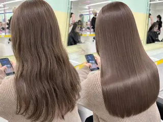 ロング ブリーチ縮毛矯正加藤 赤み無し透明感ヘアのヘアスタイル
