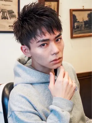ミディアム パーマ ヘアアレンジ メンズ barber shopのヘアスタイル