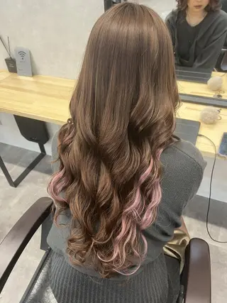 ロング カラー ヘアアレンジ シール、 羽エクステのヘアスタイル