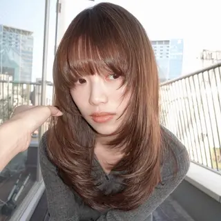 ミディアム カラー パーマ momo もものヘアスタイル