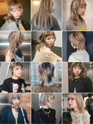 ミディアム 🐈三毛猫ローライト ・mixカラー🐈のヘアスタイル