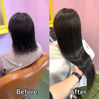 ロング カラー+ちび編み込み エクステ/梅田のヘアスタイル