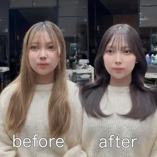 セミロング カラー 銀座/レイヤー 顔周りカット溝手優太のヘアスタイル
