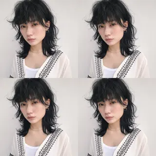 ミディアム カラー パーマ ヘアアレンジ 松田 亮葉のヘアスタイル
