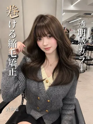 セミロング カラー パーマ 🫧巻ける縮毛矯正 🫧髪質改善リク🫧のヘアスタイル
