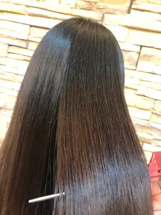 セミロング 福岡縮毛矯正✨️ ストレート 向井和輝のヘアスタイル