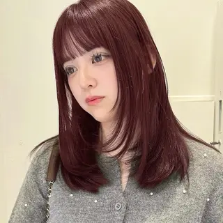 ミディアム カラー レイヤー/顔まわり/ 暖色/mao🎀のヘアスタイル