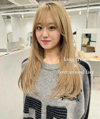 ロング カラー 梅田♡顔周りレイヤー /透明感カラー/未来のヘアスタイル