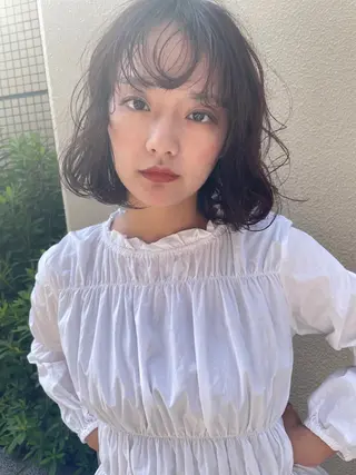 ミディアム カラー パーマ 🙃 透明感カラー/ボブのヘアスタイル