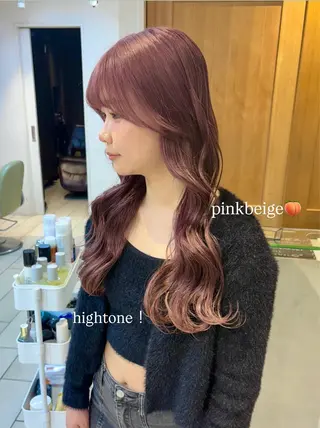 セミロング カラー ヘアアレンジ ハイトーンピンク🍑 ブリーチ🍑RINAのヘアスタイル