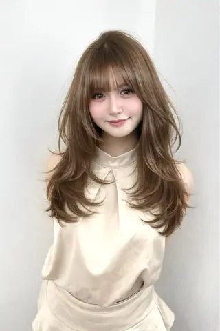 ロング カラー 盛れる顔周り✨韓国 レイヤーkanatoのヘアスタイル