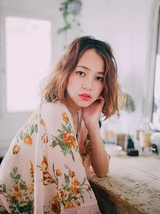 ミディアム カラー パーマ 【公式】amble luxe池袋東口🩷のヘアスタイル