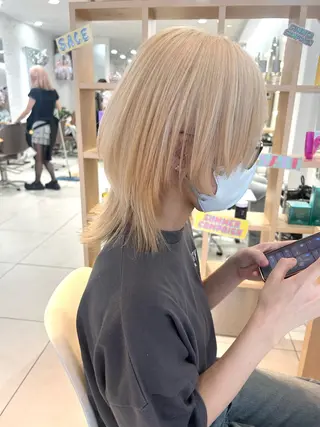 ミディアム カラー ハイトーン/メンズ 水野翔太のヘアスタイル