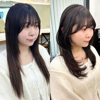 セミロング カラー パーマ ヘアアレンジ メンズ キッズ レイヤーカット/ 巻ける縮毛矯正のヘアスタイル